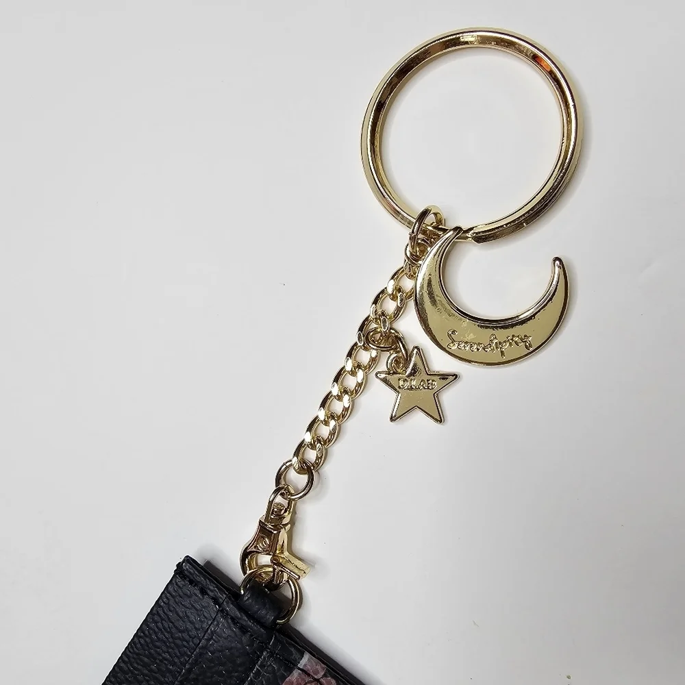 D. Lab Marymond Card Case Keychain Moon Star Charm Blk/ Pink  Floral K POP